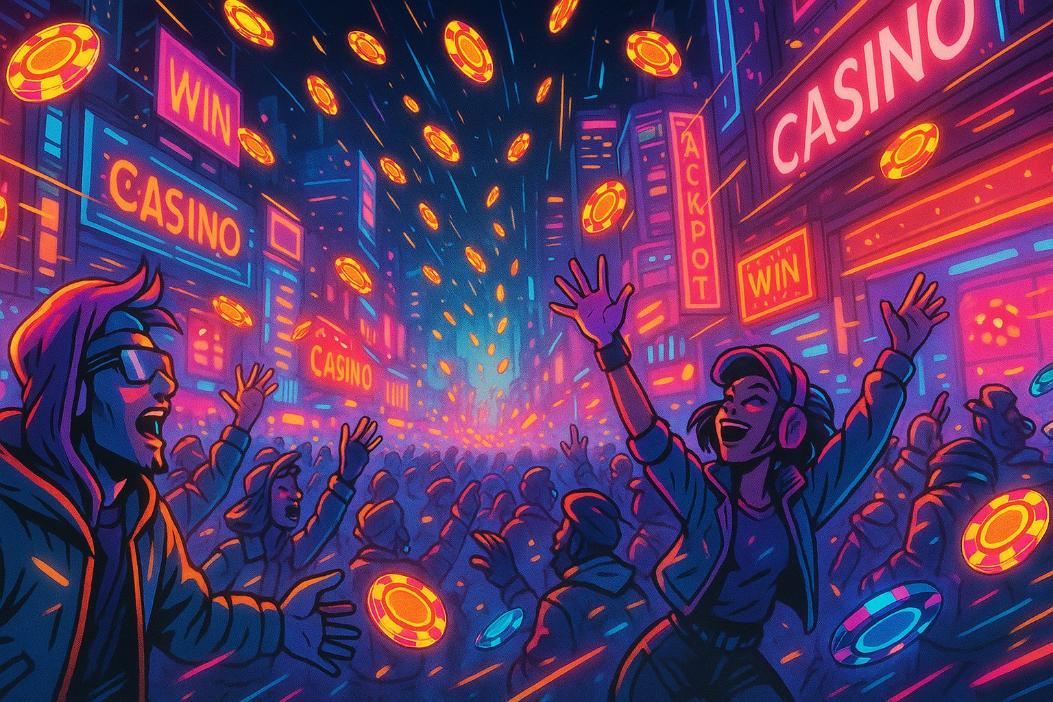Ilustrasi meja casino live dengan dealer dan para pemain yang menikmati permainan live casino online